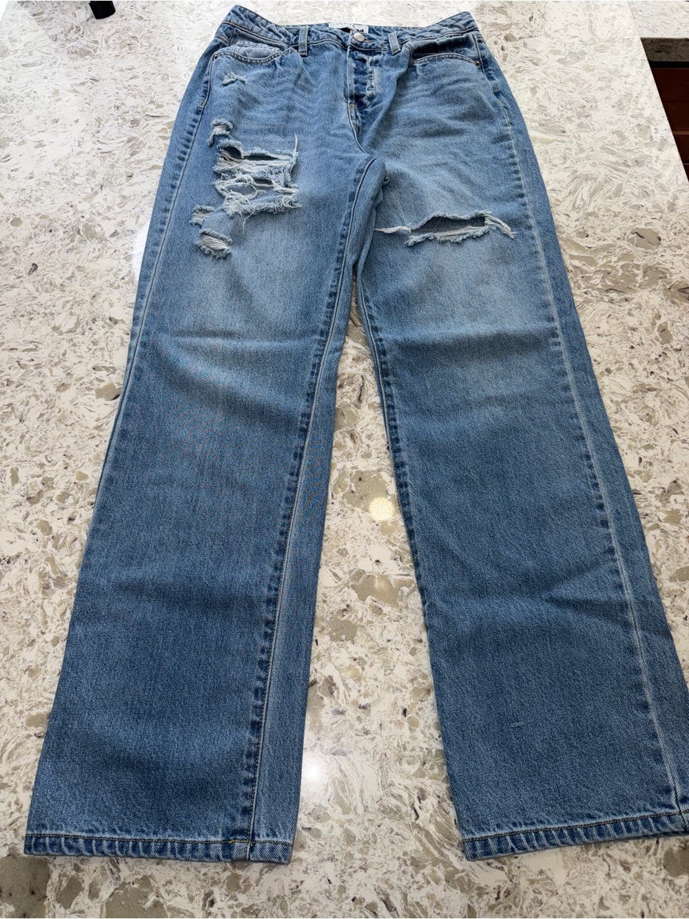 Fashion Nova Light Blue Distressed Wide Leg Jeans